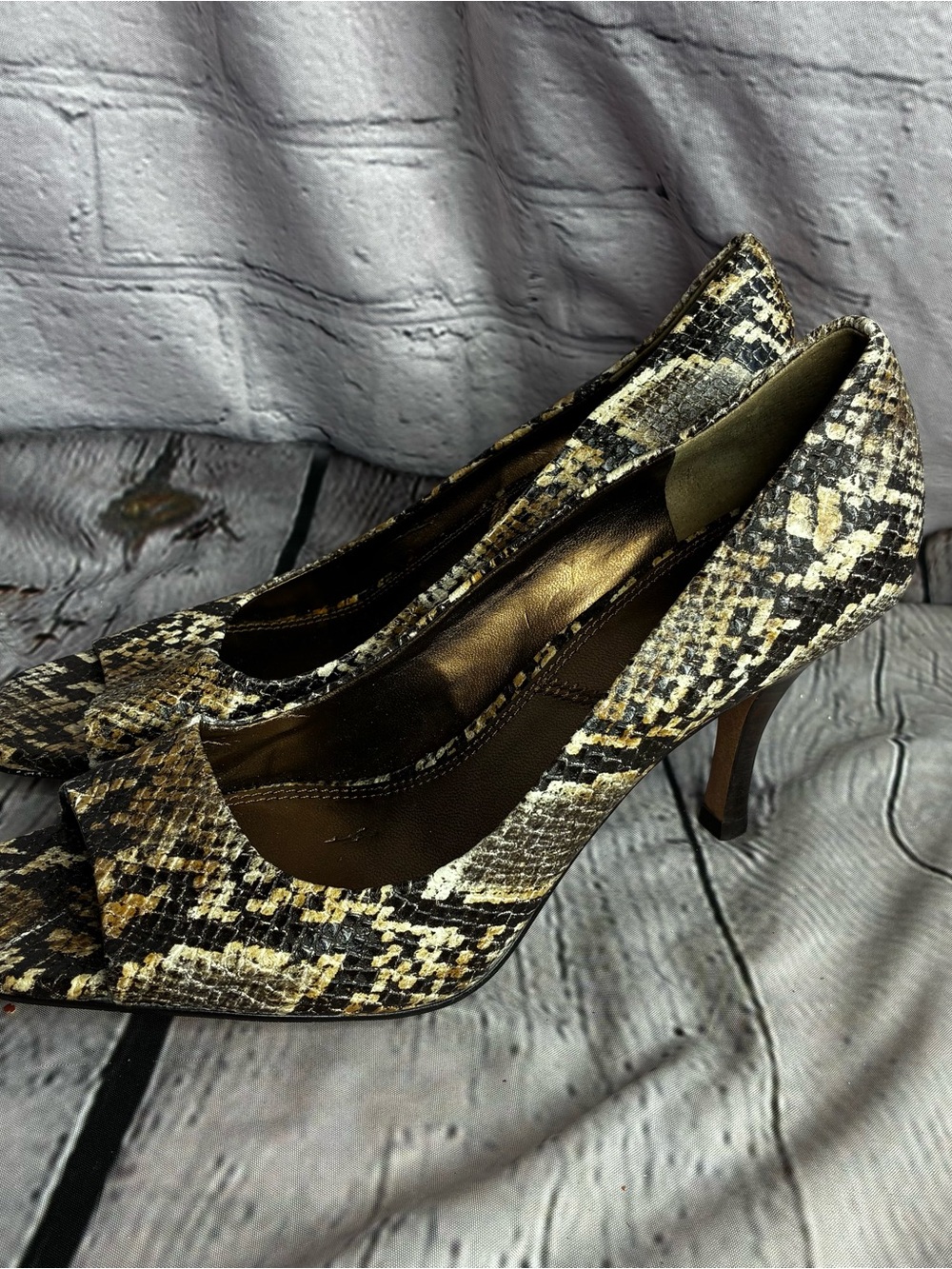 Western Office Siren Exotic Snake Print Square Peep Toe Career High Heels Size 8